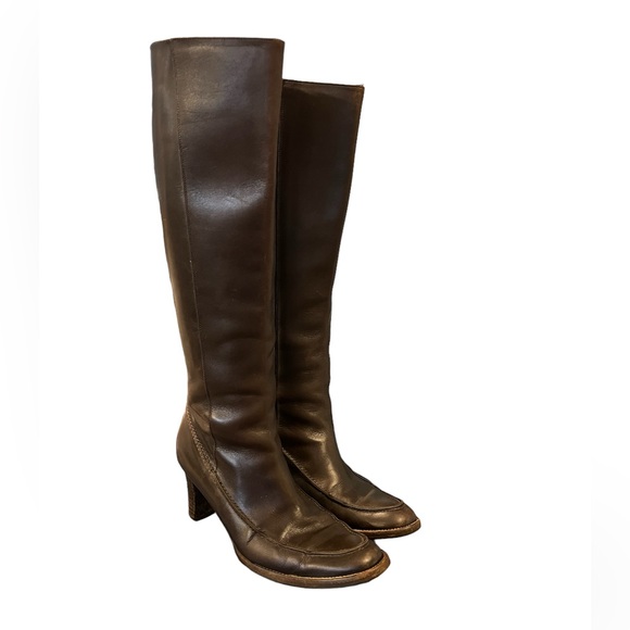 Ralph Lauren Blue Label Italian Leather Heeled Tall Zipper Boots Sz 7 Brown - Picture 3 of 16